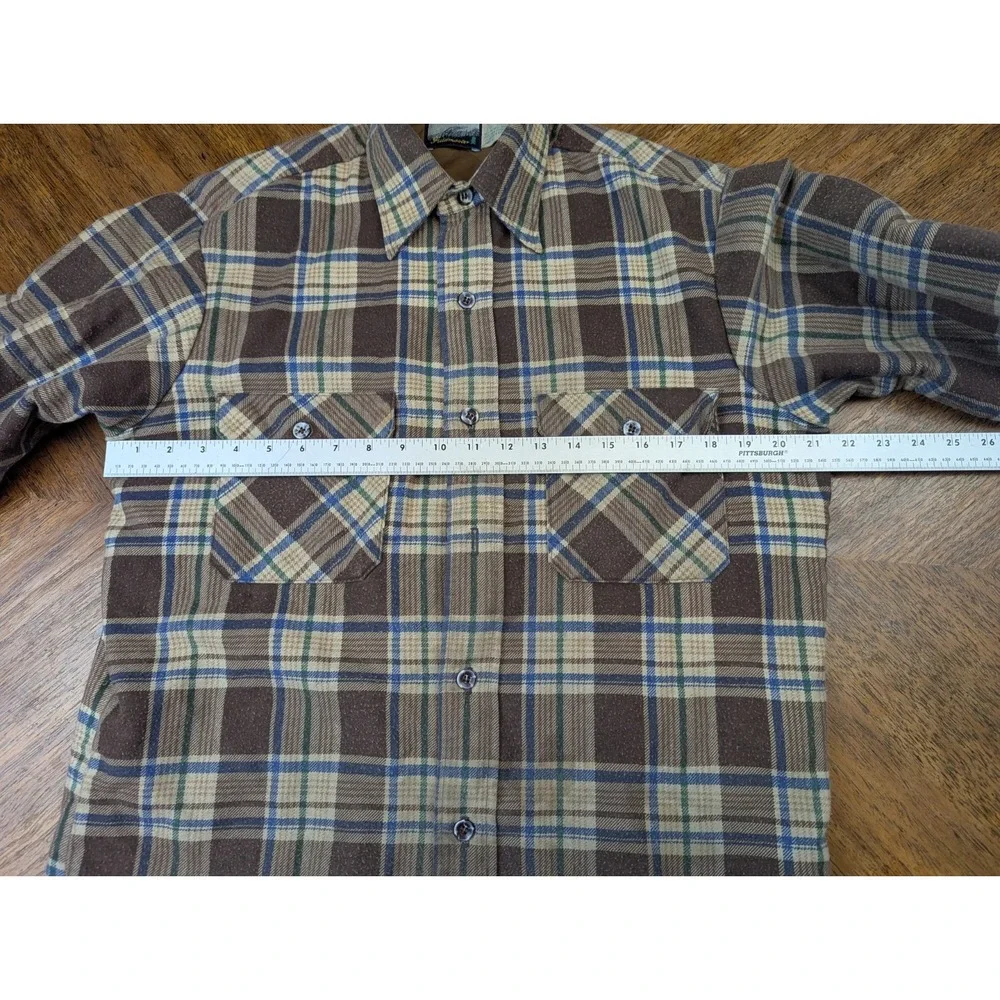 VTG‎ Fieldmaster Plaid Flannel Mens Medium Tall Brown Lined Shacket Made In USA